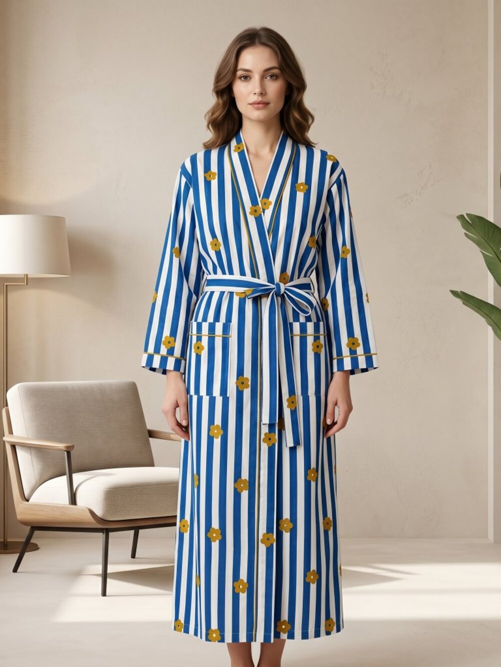 Cotton Kimono Robe Dressing Gown, Block Print Bridesmaid Robe, Summer Nightwear